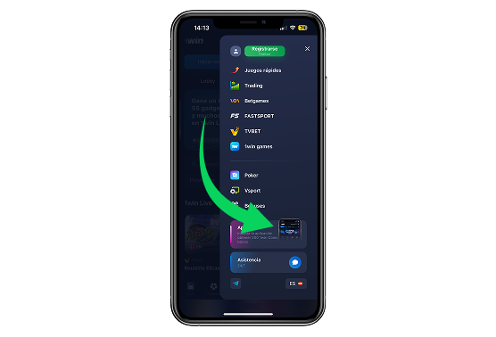 Localiza la 1Win app